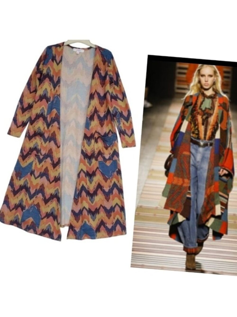 Long Knit Cardigan Duster Country Western Boho Tribal Long Sleeve